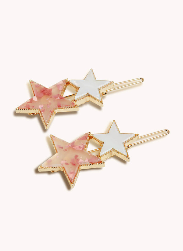 Marbelized Star Duo Clip - Colors: Pink Irridescent Sparkle & Mother of Pearl White